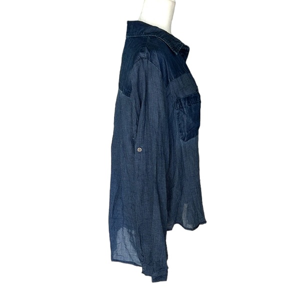 Anthro Cloth & Stone Chambray Check Denim Jean Oversized Button Down Shirt - M - Picture 4 of 11